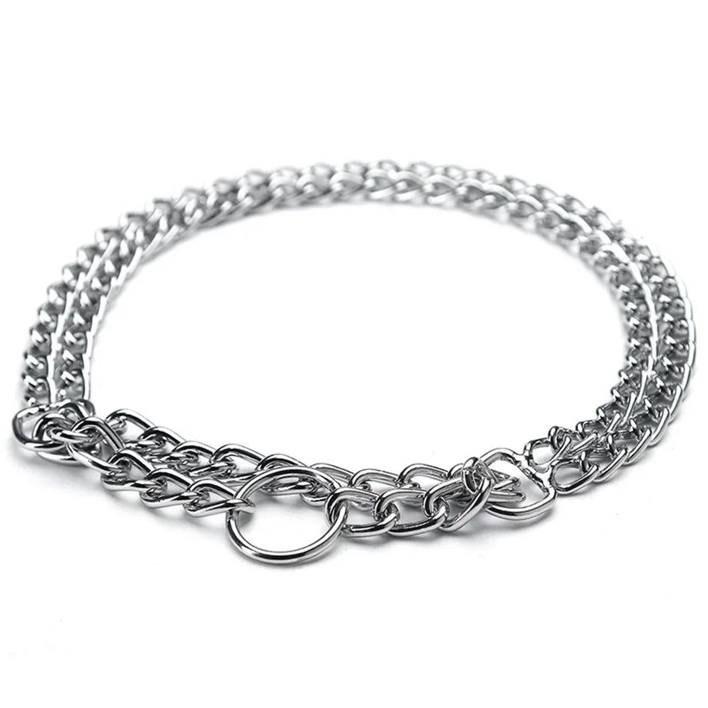 Adjustable Stainless Steel Martingale Pinch Collar for Dogs – Quick Release, Double Link Choke Chain (S/M/L)