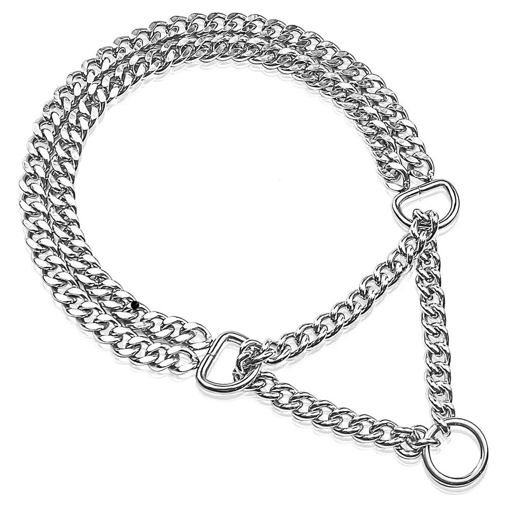 Adjustable Stainless Steel Martingale Pinch Collar for Dogs – Quick Release, Double Link Choke Chain (S/M/L)
